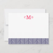 Navy Blue Herringbone Custom Monogram Stationer Mitteilungskarte (Vorderseite)