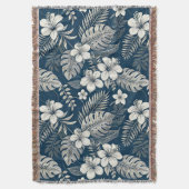 Navy Blue Hibiscus Monstera Tropical Botanical Decke (Vorderseite Vertikal)