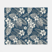 Navy Blue Hibiscus Monstera Tropical Botanical Fleecedecke (Vorderseite (Horizontal))