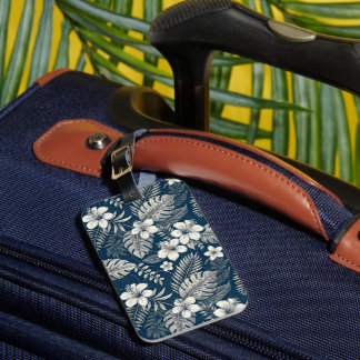 Navy Blue Hibiscus Monstera Tropical Botanical Gepäckanhänger