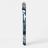 Navy Blue Hibiscus Monstera Tropical Botanical iPhone Hülle (Linke Seite)