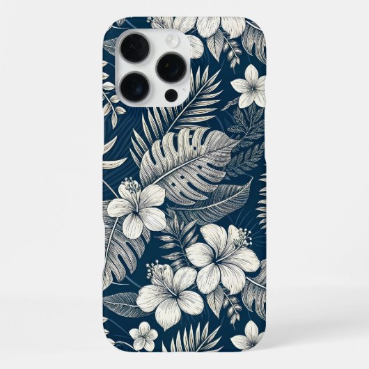 Navy Blue Hibiscus Monstera Tropical Botanical iPhone Hülle (Rückseite)
