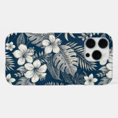 Navy Blue Hibiscus Monstera Tropical Botanical iPhone Hülle (Rückseite (Horizontal))