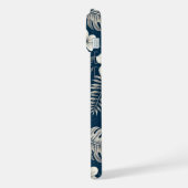 Navy Blue Hibiscus Monstera Tropical Botanical iPhone Hülle (Linke Seite)