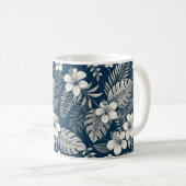 Navy Blue Hibiscus Monstera Tropical Botanical Kaffeetasse (VorderseiteRechts)