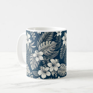 Navy Blue Hibiscus Monstera Tropical Botanical Kaffeetasse