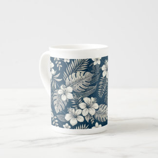Navy Blue Hibiscus Monstera Tropical Botanical Porzellantasse