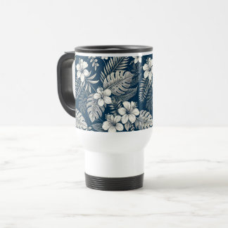Navy Blue Hibiscus Monstera Tropical Botanical Reisebecher