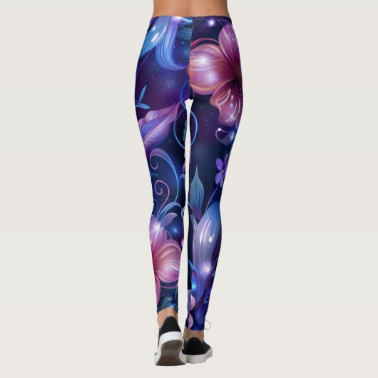 Navy Blue Hibiskus Flows Leggings (Rückseite)