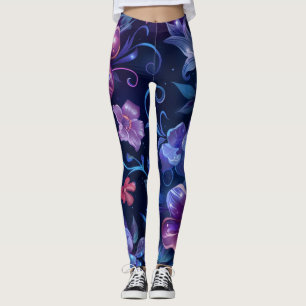 Navy Blue Hibiskus Flows Leggings