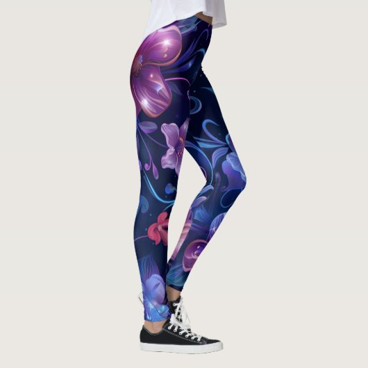 Navy Blue Hibiskus Flows Leggings (Rechts)