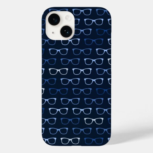 Navy Blue Hipster Glasses Pattern Geeky Case-Mate iPhone Hülle (Rückseite)