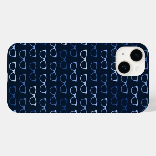 Navy Blue Hipster Glasses Pattern Geeky Case-Mate iPhone Hülle (Rückseite (Horizontal))