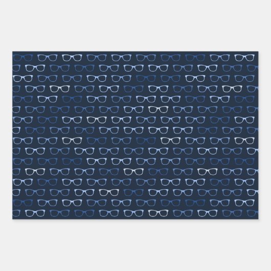 Navy Blue Hipster Glasses Pattern Nerd Geschenkpapier Set (Vorderseite 2)