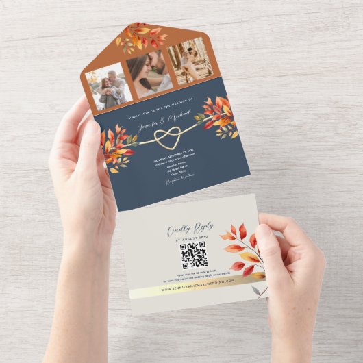 Navy Blue Hochzeit im Herbst All In One Einladung (Abreißen)