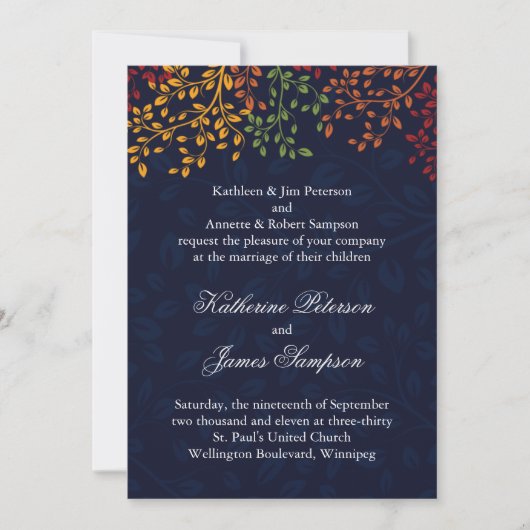 Navy Blue Hochzeit im Herbst Einladung (Vorderseite)