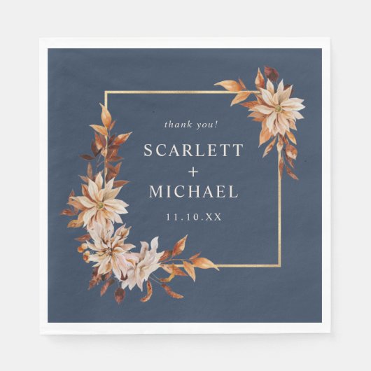 Navy Blue Hochzeit im Herbst Napkins Serviette (Vorderseite)