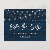 Navy Blue Holding String Lichter Hochzeit speicher Postkarte (Vorderseite)