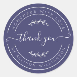 Navy Blue Homemade Thank You Label Runder Aufkleber
