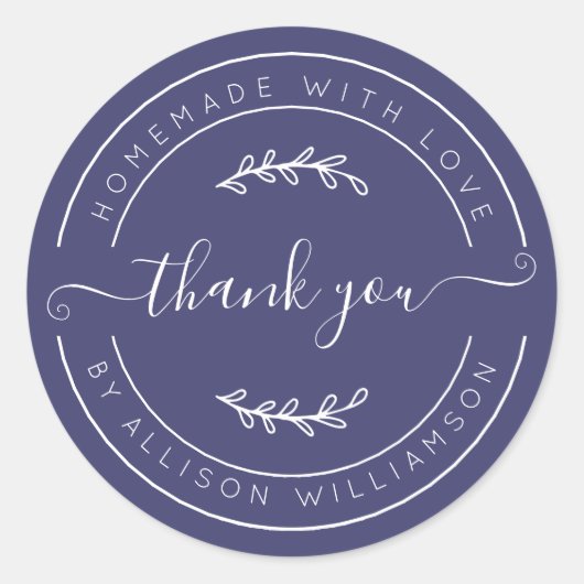 Navy Blue Homemade Thank You Label Runder Aufkleber (Vorderseite)
