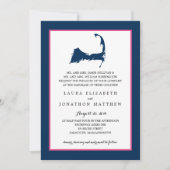 Navy Blue Hot Pink Cape Cod Map | Hochzeit Einladung (Vorderseite)