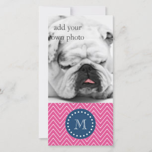 Navy Blue, Hot Pink Zickzack Muster, Ihr Monogramm