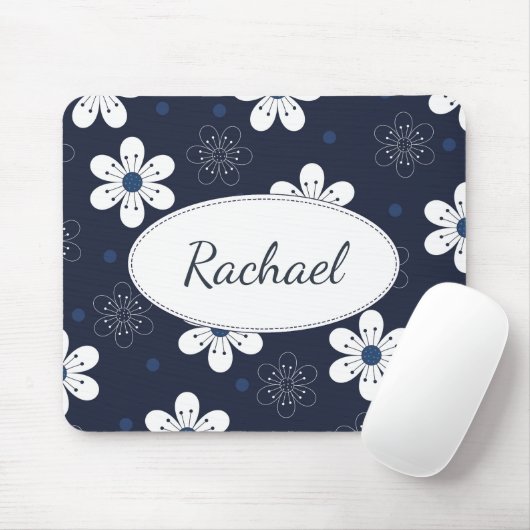 Navy Blue Hübsch Flora Personalisiert Mousepad (Mit Mouse)