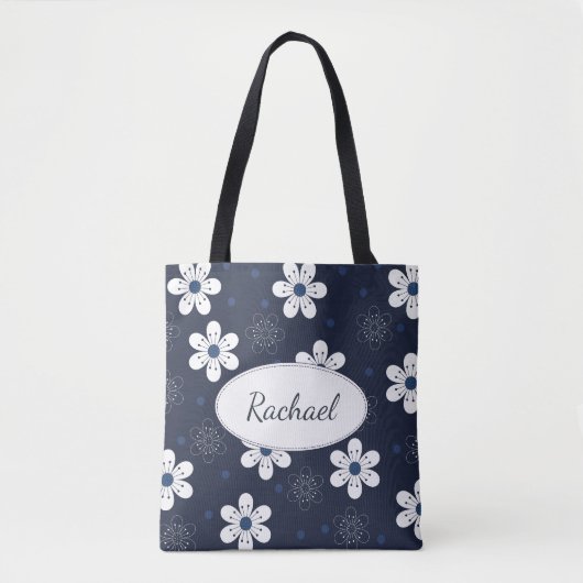 Navy Blue Hübsch Flora Personalisiert Tasche (Vorderseite)