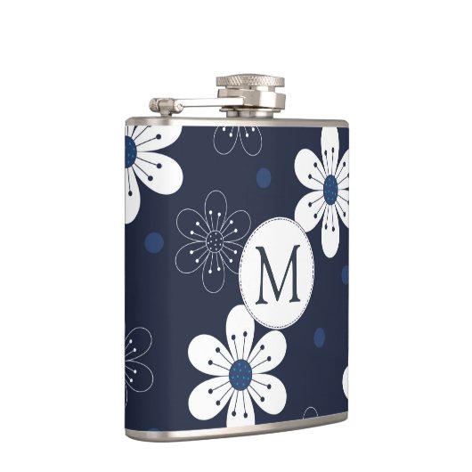 Navy Blue Hübsch Floral Monogram Flachmann (Rechts)