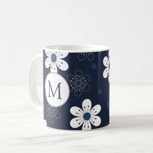 Navy Blue Hübsch Floral Monogram Kaffeetasse (Vorderseite Links)