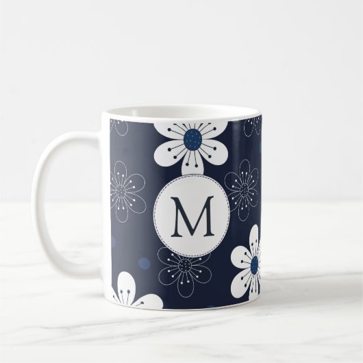 Navy Blue Hübsch Floral Monogram Kaffeetasse (Links)