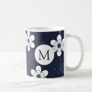 Navy Blue Hübsch Floral Monogram Kaffeetasse