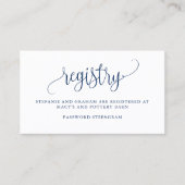 Navy Blue Hübsch Script Wedding Gift Registry Visitenkarte (Vorderseite)