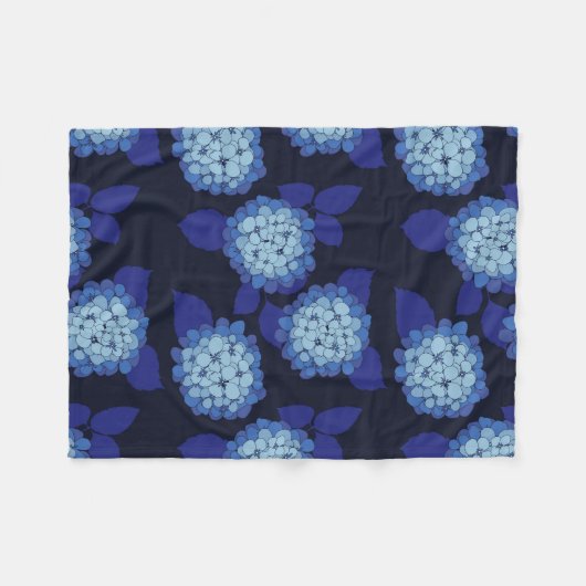 Navy Blue Hydrangea Blume Floral Gemustert Fleecedecke (Vorderseite (Horizontal))