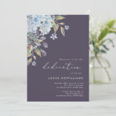 Navy Blue Hydrangeas Baby Dedication Einladung (Stehend Vorderseite)