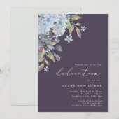 Navy Blue Hydrangeas Baby Dedication Einladung (Vorne/Hinten)