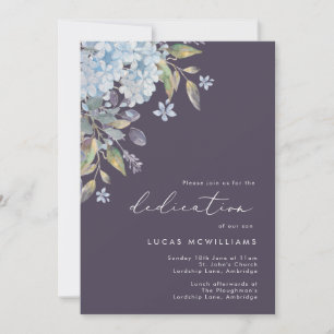 Navy Blue Hydrangeas Baby Dedication Einladung