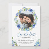 Navy Blue Hydrangeas Floral Wreath Save the Date (Vorderseite)