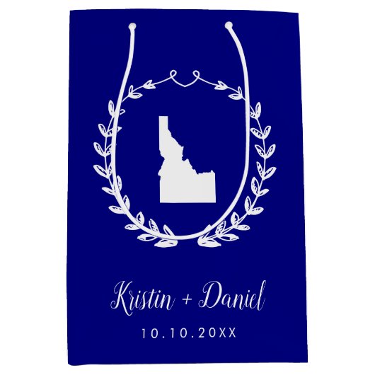 Navy Blue Idaho Map Wedding Welcome Swag Mittlere Geschenktüte (Vorderseite)