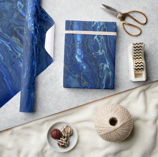Navy Blue & Imitate Gold Marmor Akrylabstraktion Geschenkpapier (Kunsthandwerk)