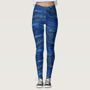Navy Blue & Imitate Gold Marmor Akrylabstraktion Leggings