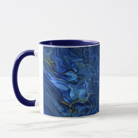 Navy Blue & Imitate Gold Marmor Akrylabstraktion Tasse (Links)