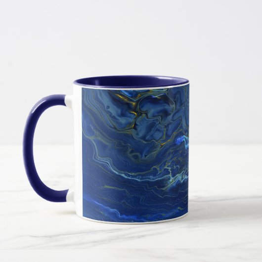 Navy Blue & Imitate Gold Marmor Akrylabstraktion Tasse (Links)
