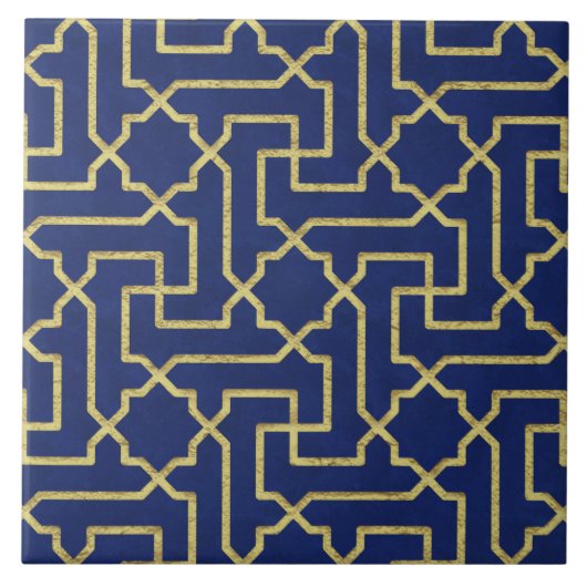 Navy Blue & Imitate Gold marokkanische Mosaikmuste Fliese (Vorderseite)
