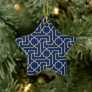 Navy Blue & Imitate Gold marokkanische Mosaikmuste Keramik Ornament