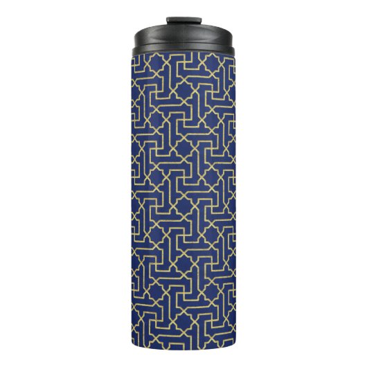 Navy Blue & Imitate Gold marokkanische Mosaikmuste Thermosbecher (Vorderseite)