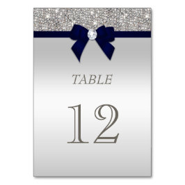 Navy Blue Imitats Bow Silver Sequents Tischnummer