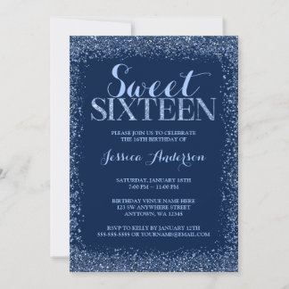 Navy Blue Imitats Glitzer Sweet 16 Geburtstag Einladung
