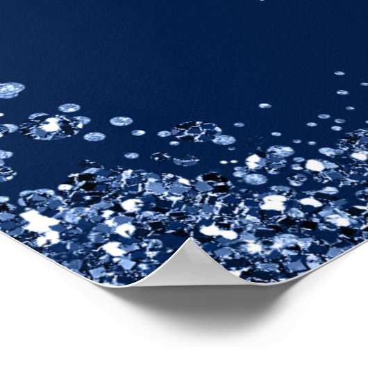 Navy Blue Imitats Glitzer Sweet 16 Seating Chart Poster (Ecke)