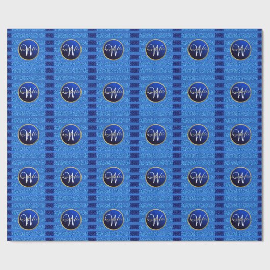 Navy Blue Imitats Glitzern Bokeh Funkelnd Monogram Geschenkpapier (Flach)